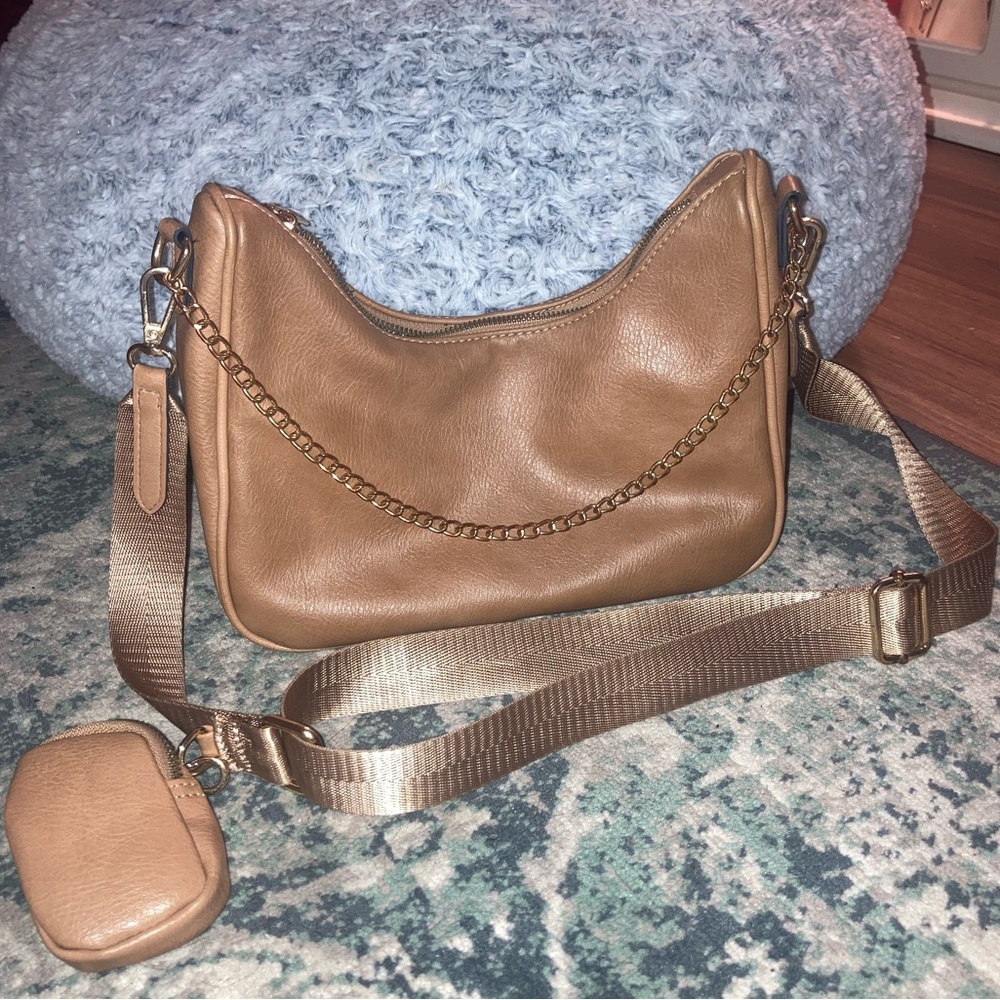Faux Leather Purse with Chain Detail